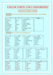 English Worksheet: COLLOCATIONS AND CATEGORIZING
