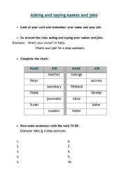 English Worksheet: Asking and saying names and jobs