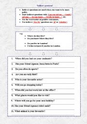 English Worksheet: Indirect questions