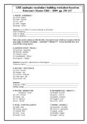 English Worksheet: GRE test analogies vocabulary development worksheet