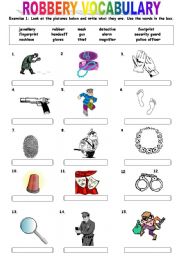English Worksheet: robbery vocabulary and exercises (2 pages)