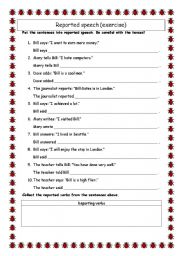 English Worksheet: exercises on reported statements