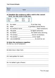 English Worksheet: Test Present Simple