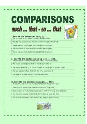 English Worksheet: comparisons - such...that / so...that