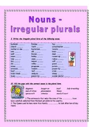 English Worksheet: NOUNS - IRREGULAR PLURALS - 2 PAGES