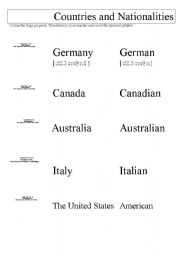 English Worksheet: Countries and nationalities