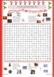 English Worksheet: Christmas Word Search