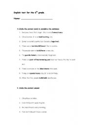 English worksheet: English test for 6th grade-plural&singular,present simple,reading comp