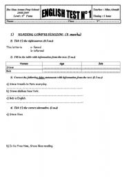 English Worksheet: 8th form test n1