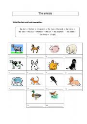 English worksheet: The animals (vocab sheet)