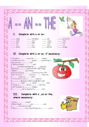 English Worksheet: A - AN - THE - 2 pages