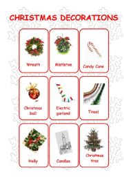 English Worksheet: CHRISTMAS FLASHCARDS (set 1 - decorations)