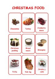English Worksheet: CHRISTMAS FLASHCARDS (set 3 - foods)
