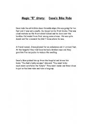 English Worksheet: Magic E Story