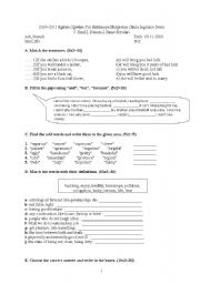 English Worksheet: First Examination for 7th Grade Learners