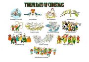 English Worksheet: Twelve Days of Christmas illustrated