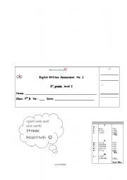 English worksheet: English written assessment no. 1 - 9th grade, level 5 - unit: High-tech teens