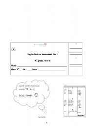English Worksheet: English written assessment no 1 - 9th grade, level 5