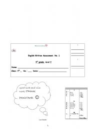 English worksheet: English written assessment no 1 - 9th grade, level 5