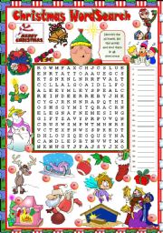 English Worksheet: CHRISTMAS WORDSEARCH