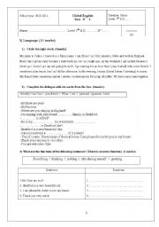 English Worksheet: End of term test number 1 for 7th form