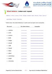 English Worksheet: silent letters