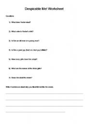 English Worksheet: Despicable Me! Questions worksheet