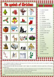 English Worksheet: Xmas set 1 - The symbols of Christmas - 2 pages + key (editable)