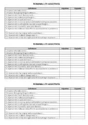 English Worksheet: Personality adjectives