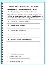 English Worksheet: PUNCTUATION � CAPITAL LETTERS & FULL STOPS