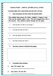 English Worksheet: PUNCTUATION  CAPITAL LETTERS & FULL STOPS