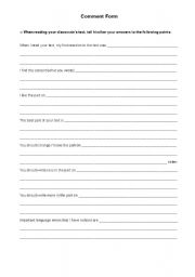 English Worksheet: comment on your classmates work_comment form