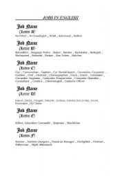 English Worksheet: jobs in English