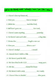 English Worksheet: present perfect tense