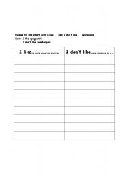 English Worksheet: like/dislike