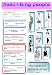 English Worksheet: Describing people and what they�re wearing - two versions, fully editable