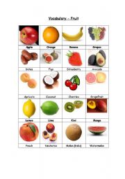 English Worksheet: Vocabulary - Fruit