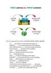 English worksheet: PACK (UNPACK) vs. WRAP (UNWRAP)