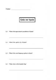 English Worksheet: Quiz on Spain