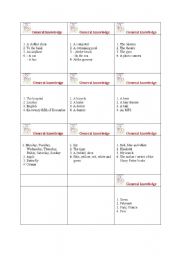 English Worksheet: Board game cards