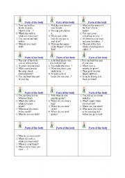 English Worksheet: board game cards