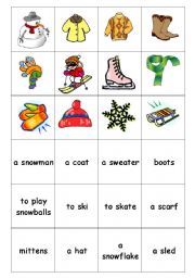 English Worksheet: winter memory game