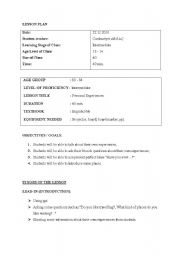 English Worksheet: Lesson Plan (Personal Experiences) 1