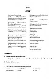 English Worksheet: Metallica - One+Exercises