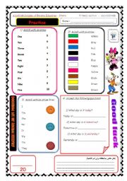 English Worksheet: numbers and colours