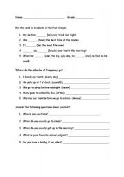 English worksheet: Past simple and adverbs of frequency review