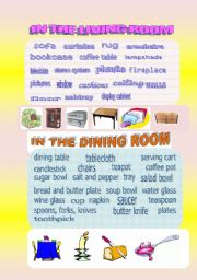 English Worksheet: IN THE LIVING ROOM, IN THE DINING ROOM