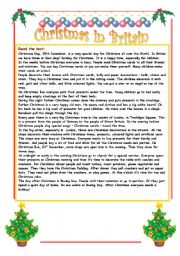 English Worksheet: Christmas in Britain - reading comprehension