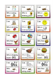 English Worksheet: LOOP GAME! Fun speaking activity, 24 cards, for Beginners, B4 paper, practice reading and listening to questions and answers