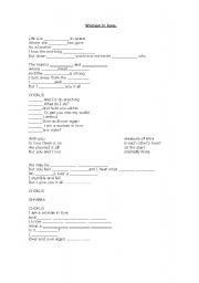 English Worksheet: Woman In Love - Song - Exercise